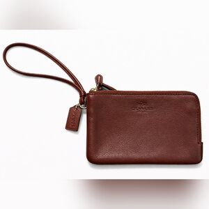 ✨ Coach Double Zip Wristlet Wallet Brown Burgundy Pebbled Leather Clutch